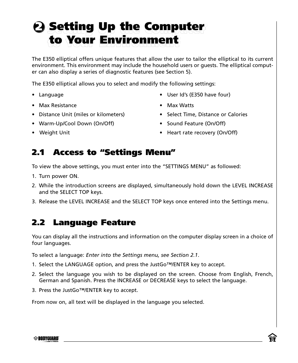 Bodyguard E350 Elliptical User Manual | Page 11 / 36