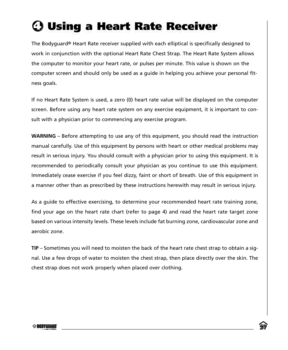 Ing a heart rate | Bodyguard E350 Elliptical User Manual | Page 27 / 36