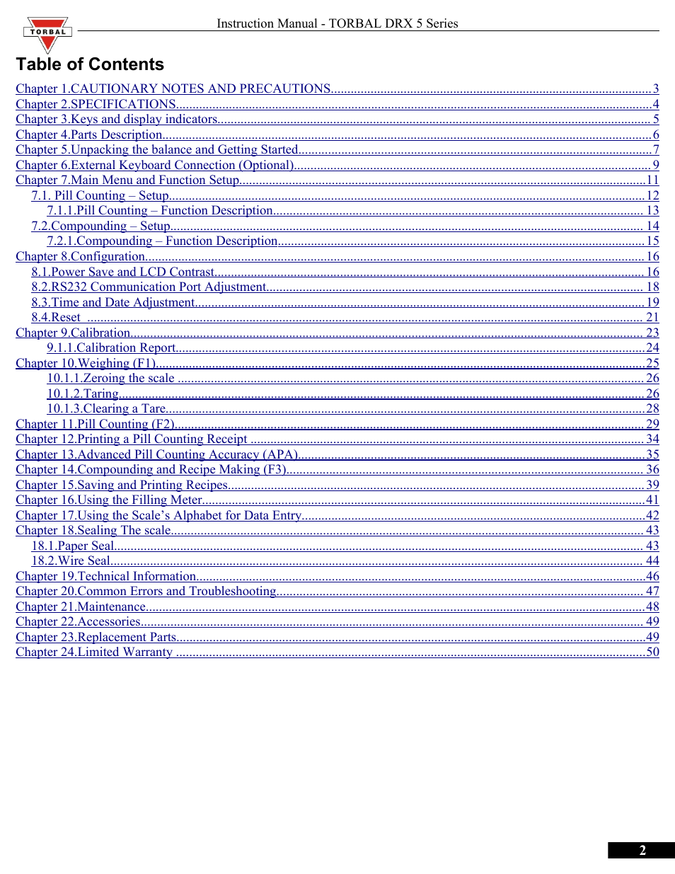 Torbal DRX300 Manual User Manual | 50 pages