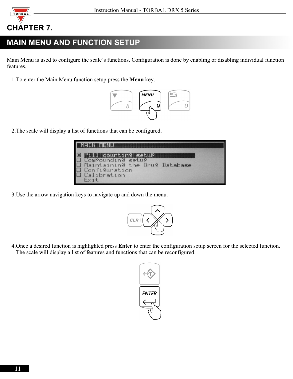 Chapter 7, Main menu and function setup, Chapter 7.main menu and function setup | Chapter 7. main menu and function setup | Torbal DRX300 Manual User Manual | Page 11 / 50