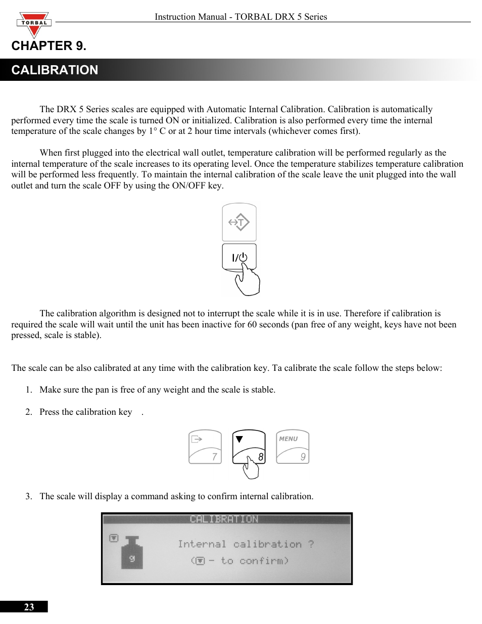 Chapter 9, Calibration, Chapter 9.calibration | Chapter 9. calibration | Torbal DRX300 Manual User Manual | Page 23 / 50