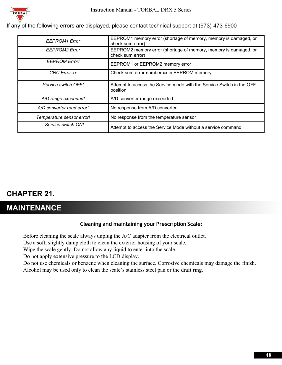 Chapter 21, Maintenance, Chapter 21.maintenance | Chapter 21. maintenance | Torbal DRX300 Manual User Manual | Page 48 / 50