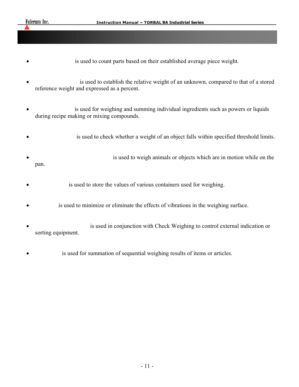 Chapter 7: functions, descriptions and definitions | Torbal BA Bench Series User Manual | Page 11 / 57