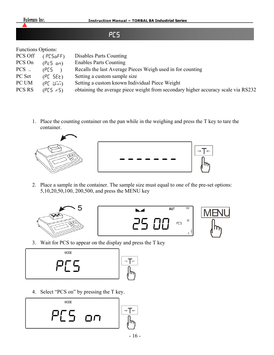Pcs pcs on | Torbal BA Bench Series User Manual | Page 16 / 57