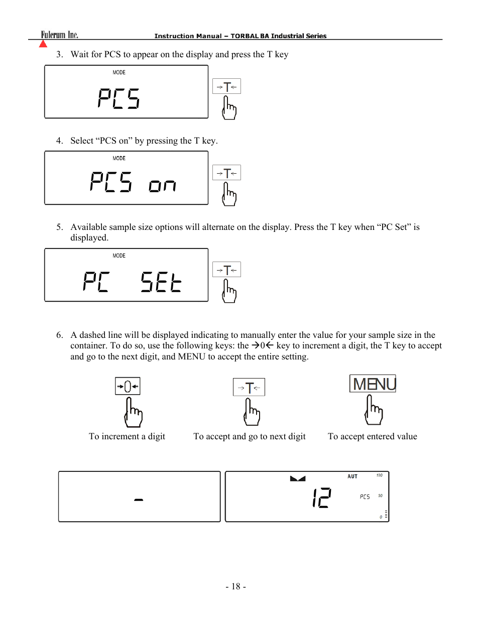 Pcs pcs on pc set . 12 | Torbal BA Bench Series User Manual | Page 18 / 57