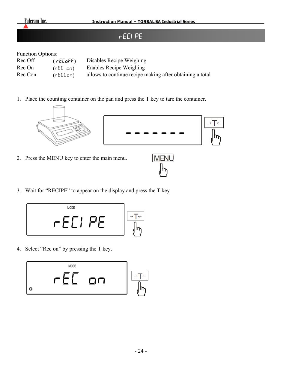 Recipe rec on | Torbal BA Bench Series User Manual | Page 24 / 57