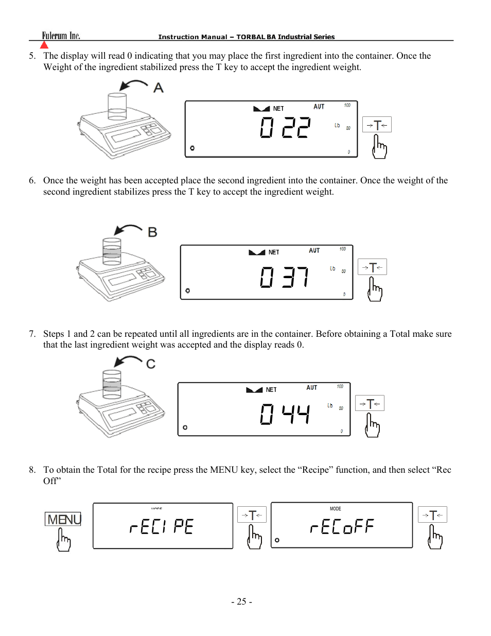 Recipe, Recoff | Torbal BA Bench Series User Manual | Page 25 / 57