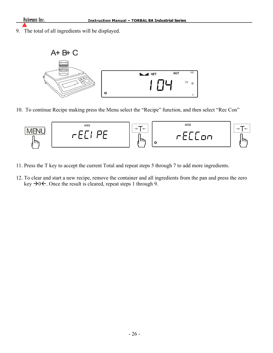 Recipe reccon | Torbal BA Bench Series User Manual | Page 26 / 57