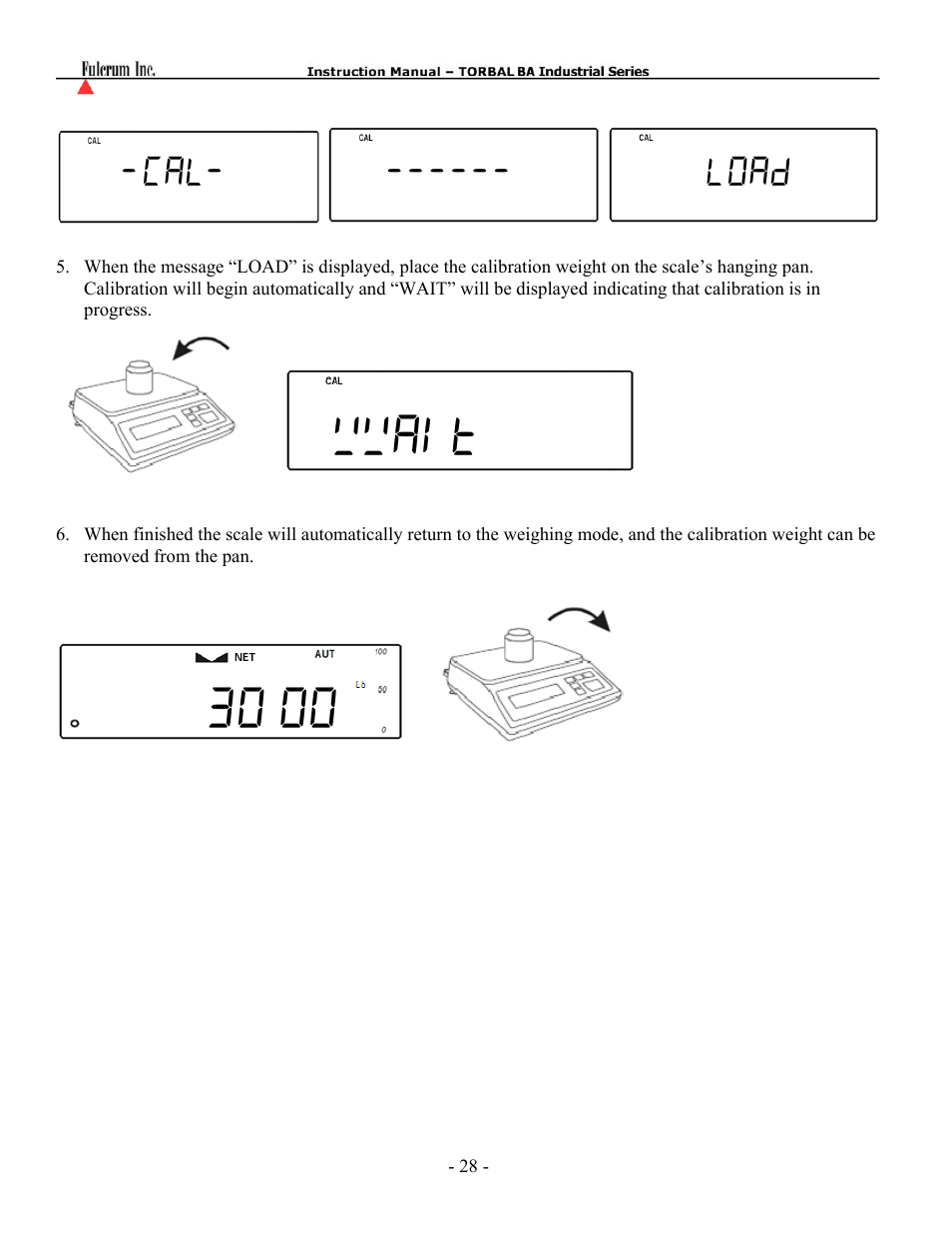 Wwait 30.00, Cal- ------ load | Torbal BA Bench Series User Manual | Page 28 / 57