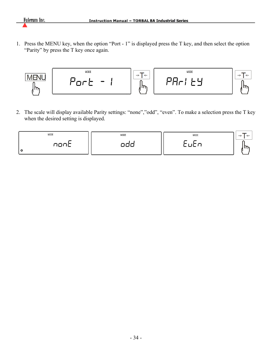 Port -1 parity, None odd even | Torbal BA Bench Series User Manual | Page 34 / 57