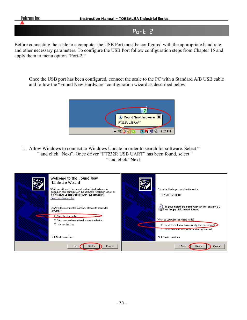 Chapter 16: port 2 – usb configuration ( port 2 ) | Torbal BA Bench Series User Manual | Page 35 / 57