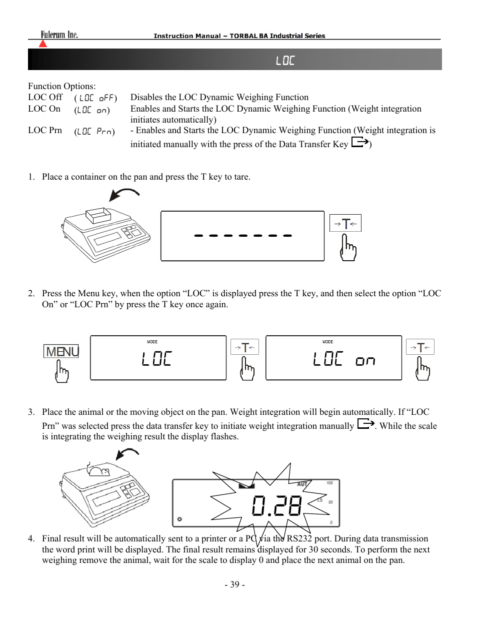 Loc loc on | Torbal BA Bench Series User Manual | Page 39 / 57