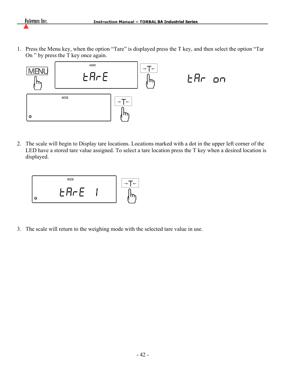 Tare tar on tare 1 | Torbal BA Bench Series User Manual | Page 42 / 57