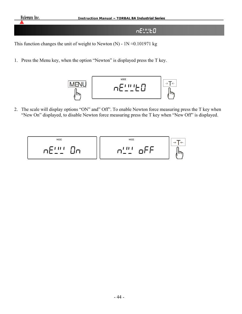 Newwto neww on nww off | Torbal BA Bench Series User Manual | Page 44 / 57