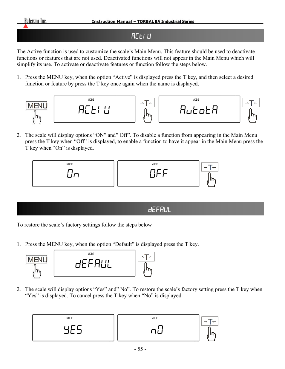 Actiu avtota on off defaul yes no | Torbal BA Bench Series User Manual | Page 55 / 57