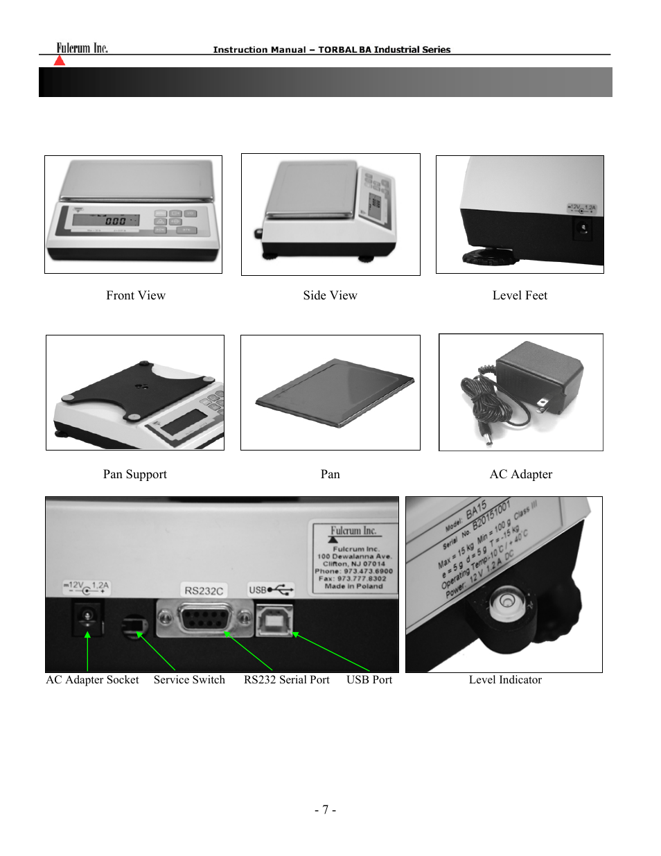 Chapter 4: parts description | Torbal BA Bench Series User Manual | Page 7 / 57