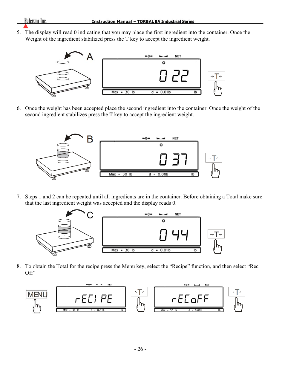 Recipe, Recoff | Torbal BA Platform Series User Manual | Page 27 / 59