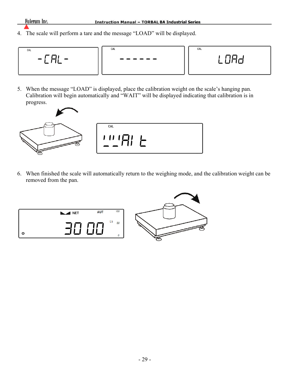 Wwait 30.00, Cal- ------ load | Torbal BA Platform Series User Manual | Page 30 / 59