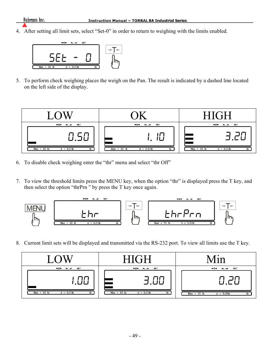 Low ok high, Low high min | Torbal BA Platform Series User Manual | Page 50 / 59