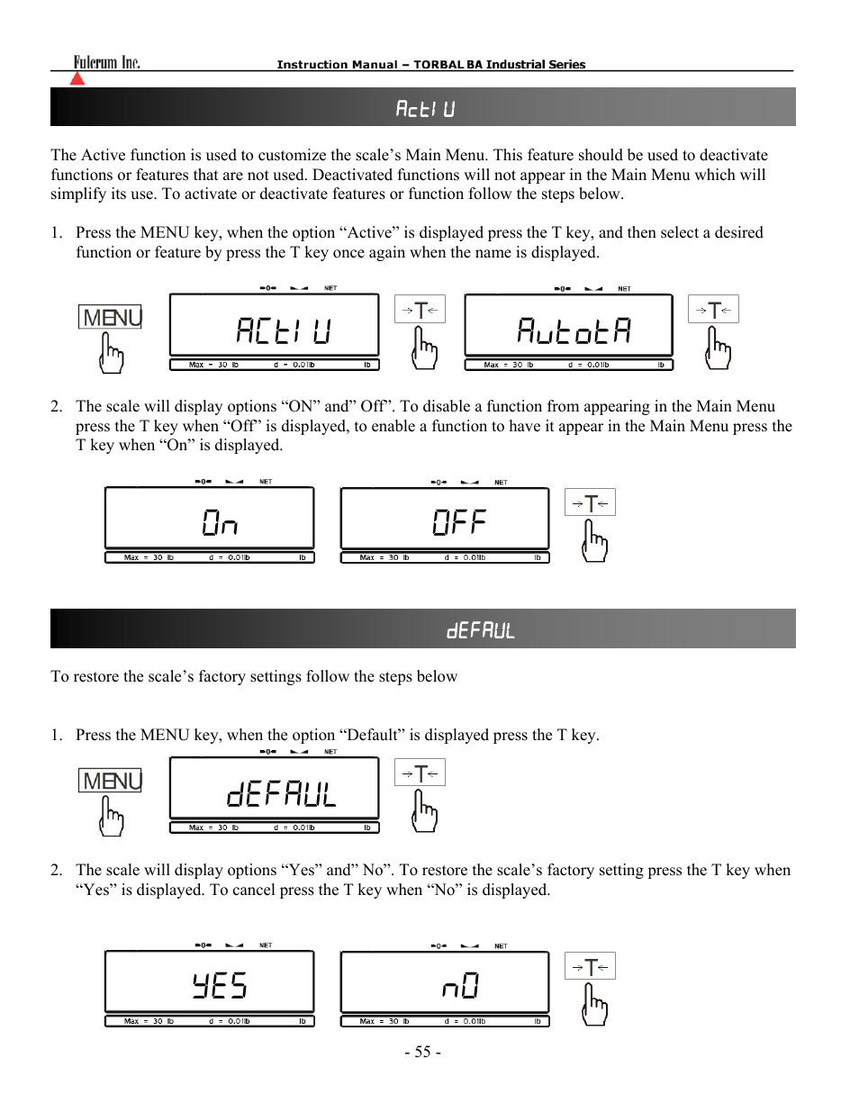 Actiu avtota on off defaul yes no | Torbal BA Platform Series User Manual | Page 56 / 59
