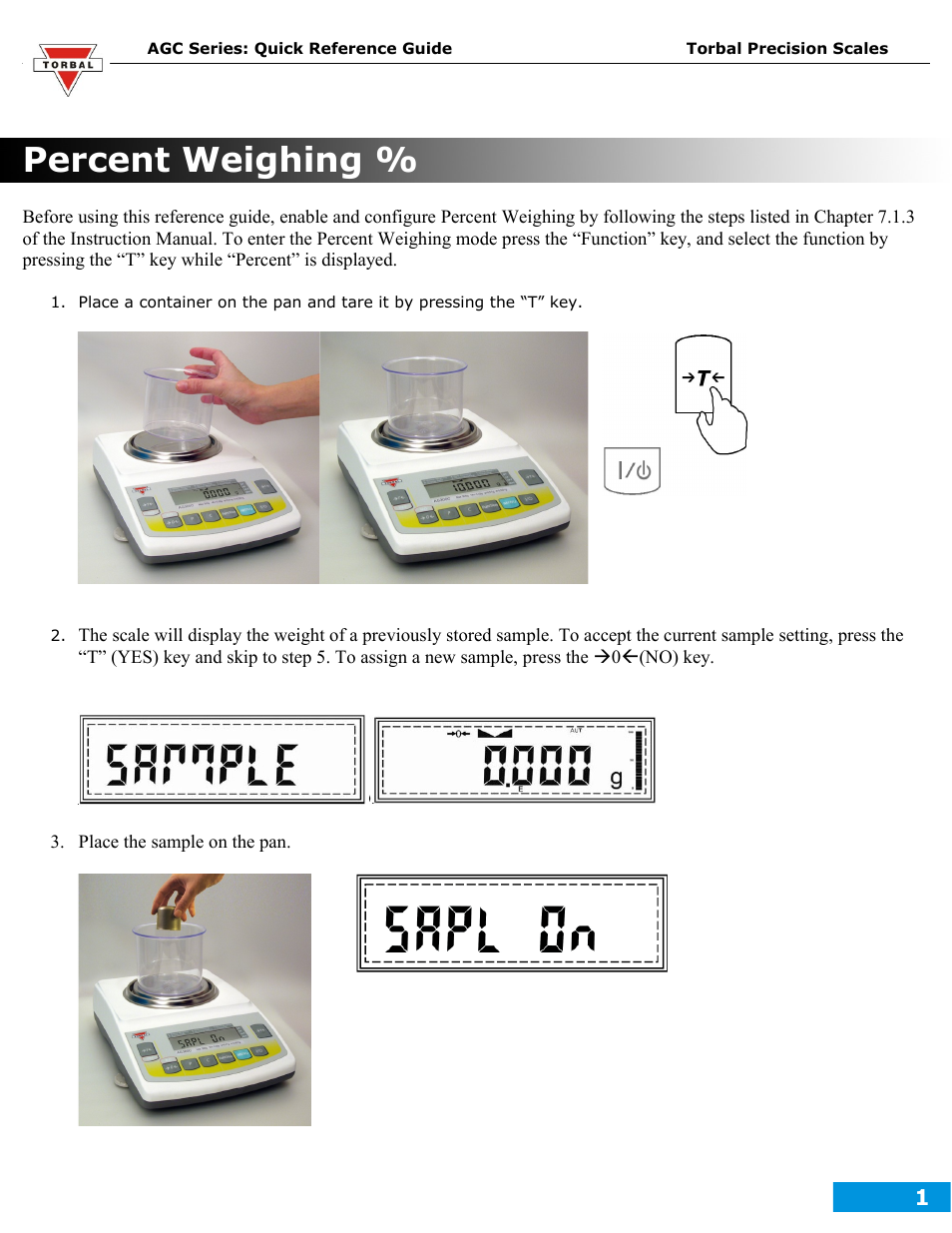 Torbal AGC Series Totalizing User Manual | 2 pages