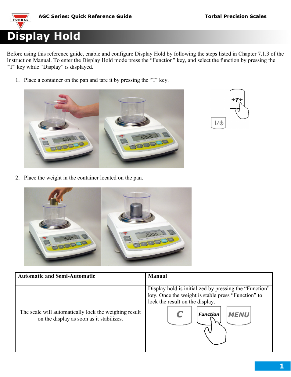 Torbal AGC Series Check Weighing User Manual | 2 pages