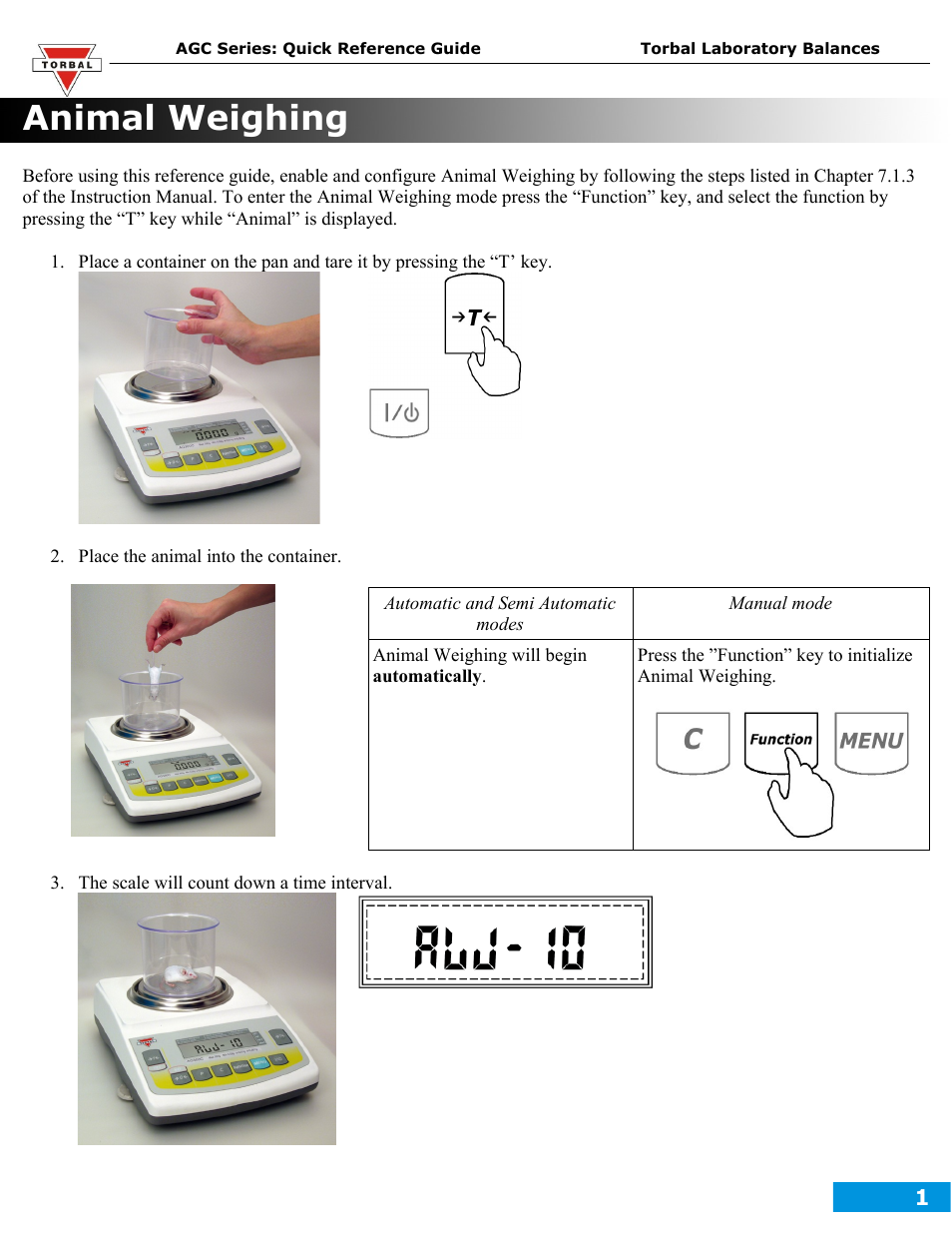 Torbal AD Series Animal Weighing User Manual | 2 pages