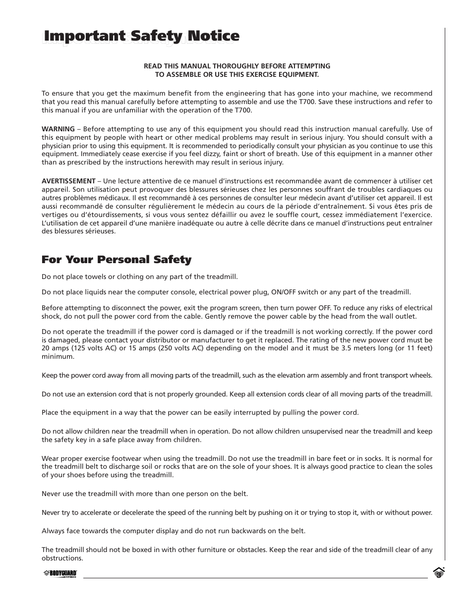 Important safety notice | Bodyguard T700 User Manual | Page 3 / 36