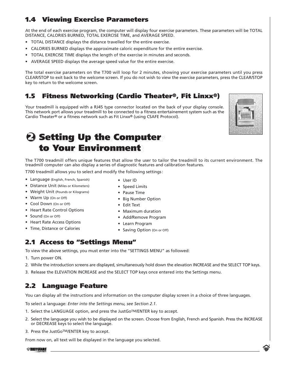 Setting up the computer to your environment | Bodyguard T700 User Manual | Page 9 / 36