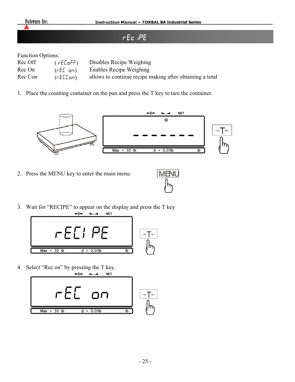 Recipe rec on | Torbal BA Industrial Platform User Manual | Page 25 / 57