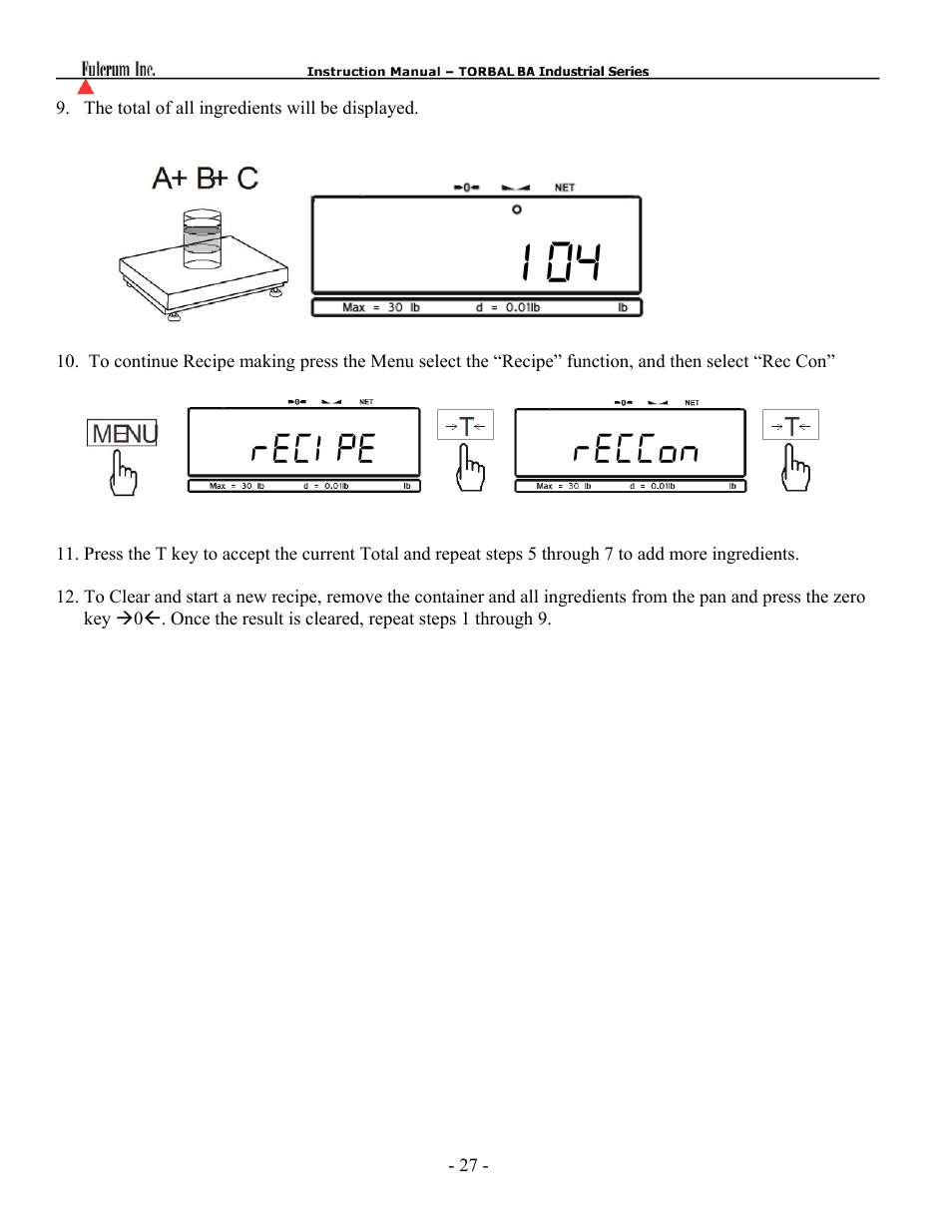 Recipe reccon | Torbal BA Industrial Platform User Manual | Page 27 / 57