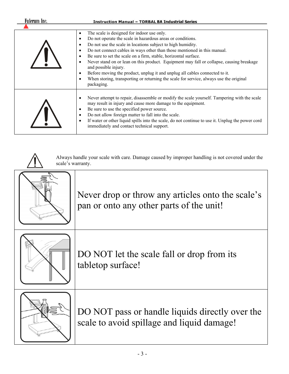 Caution, Warning | Torbal BA Industrial Platform User Manual | Page 3 / 57