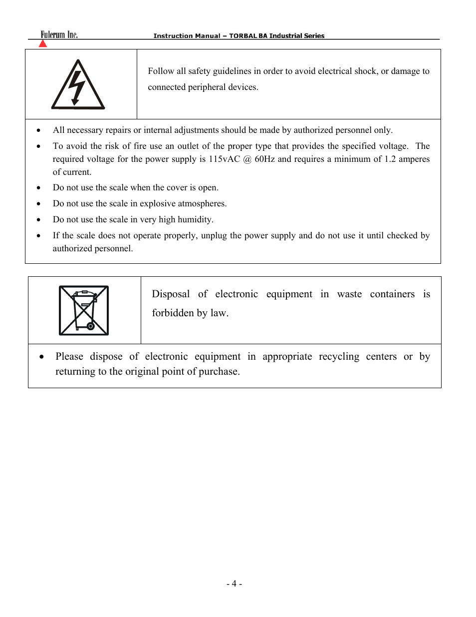 Torbal BA Industrial Platform User Manual | Page 4 / 57