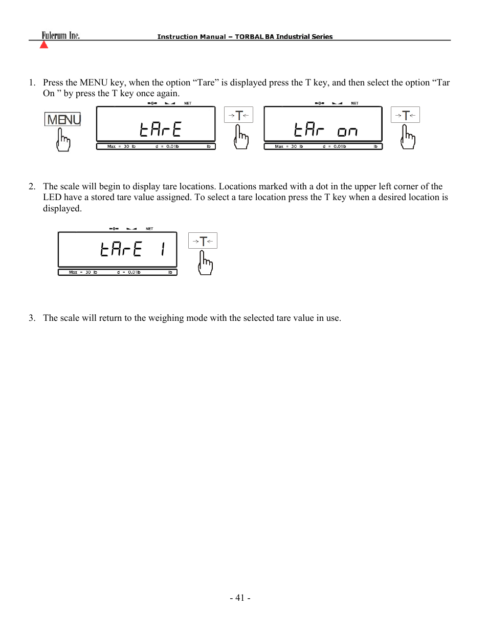 Tare tar on tare 1 | Torbal BA Industrial Platform User Manual | Page 41 / 57