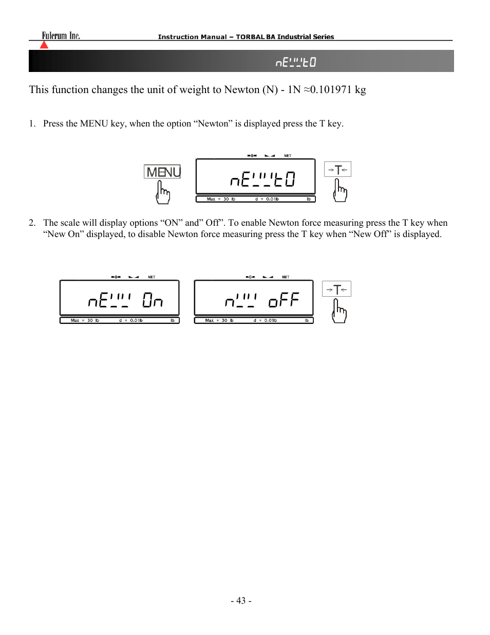 Newwto neww on nww off | Torbal BA Industrial Platform User Manual | Page 43 / 57