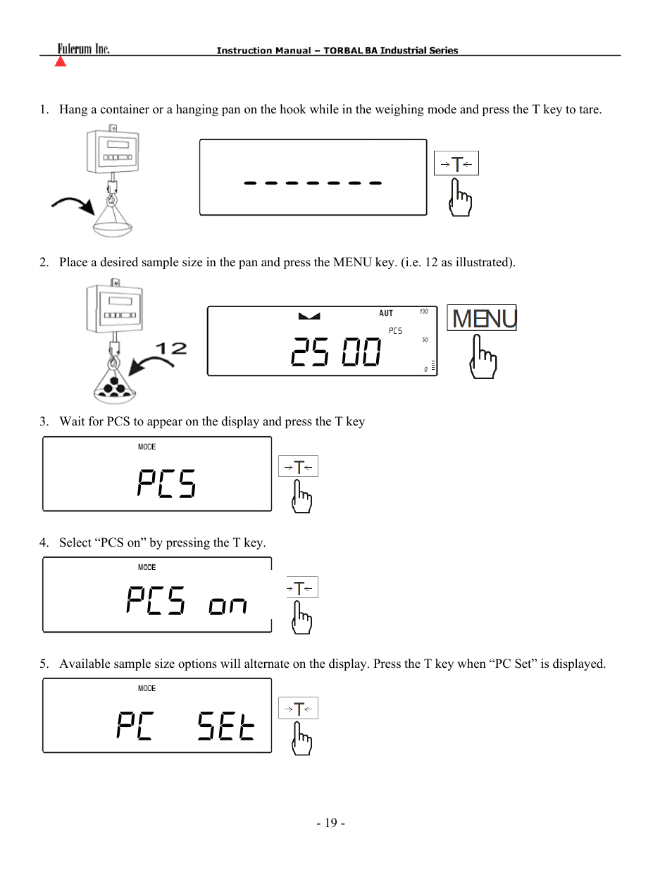 Pcs pcs on pc set | Torbal BAS Series User Manual | Page 20 / 59