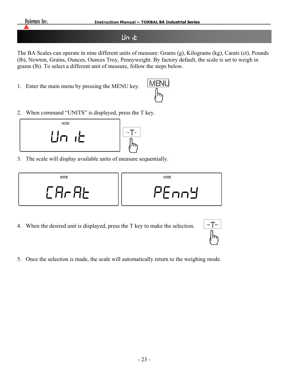 Unit carat penny | Torbal BAS Series User Manual | Page 24 / 59