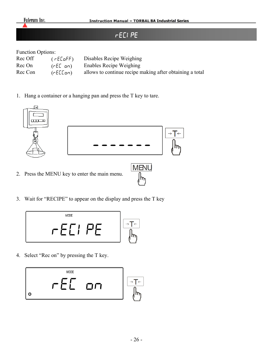 Recipe rec on | Torbal BAS Series User Manual | Page 27 / 59