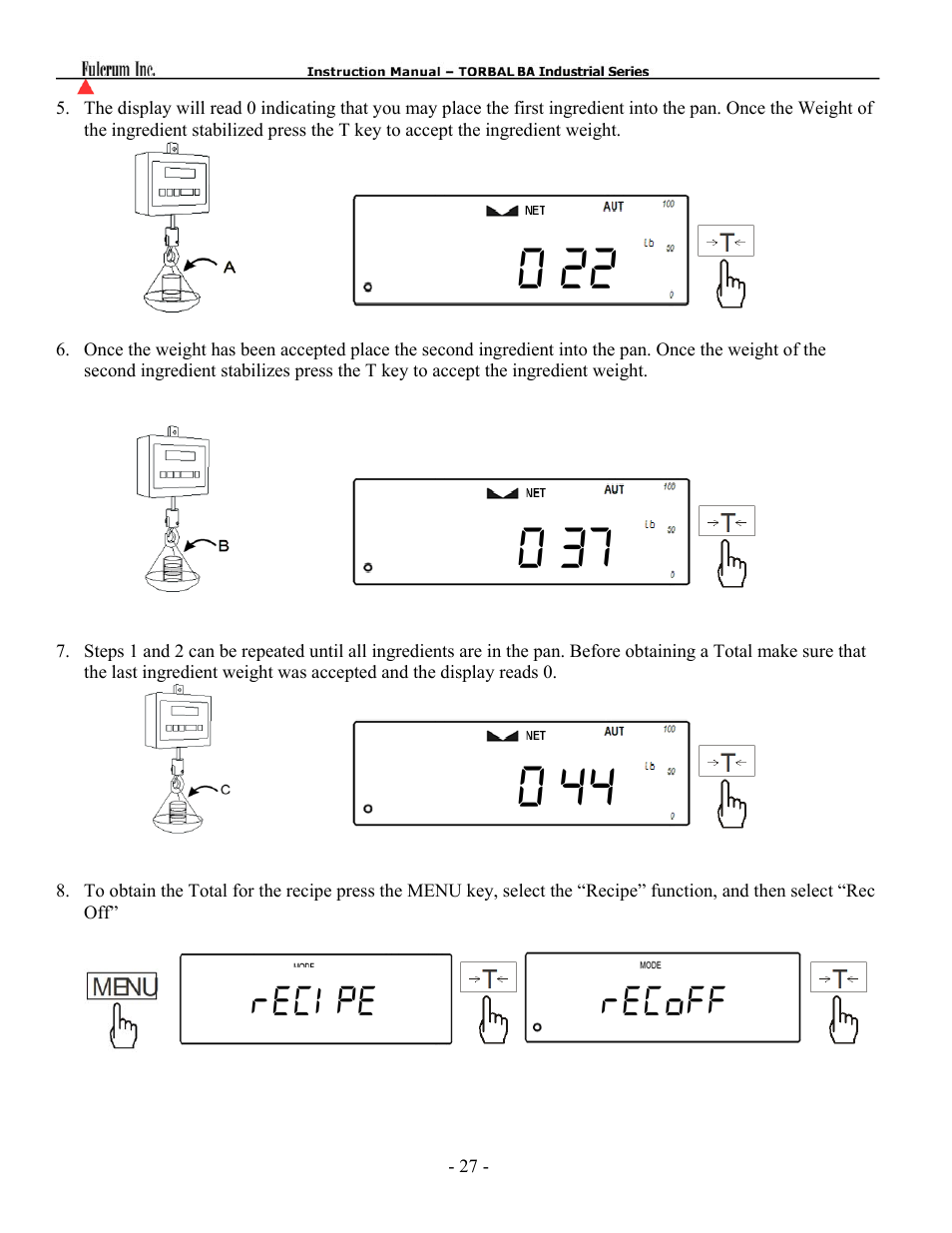 Recipe, Recoff | Torbal BAS Series User Manual | Page 28 / 59