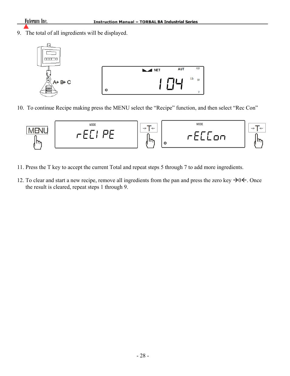 Recipe reccon | Torbal BAS Series User Manual | Page 29 / 59