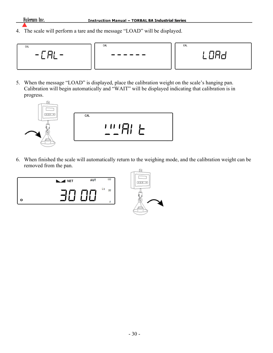 Wwait 30.00, Cal- ------ load | Torbal BAS Series User Manual | Page 31 / 59