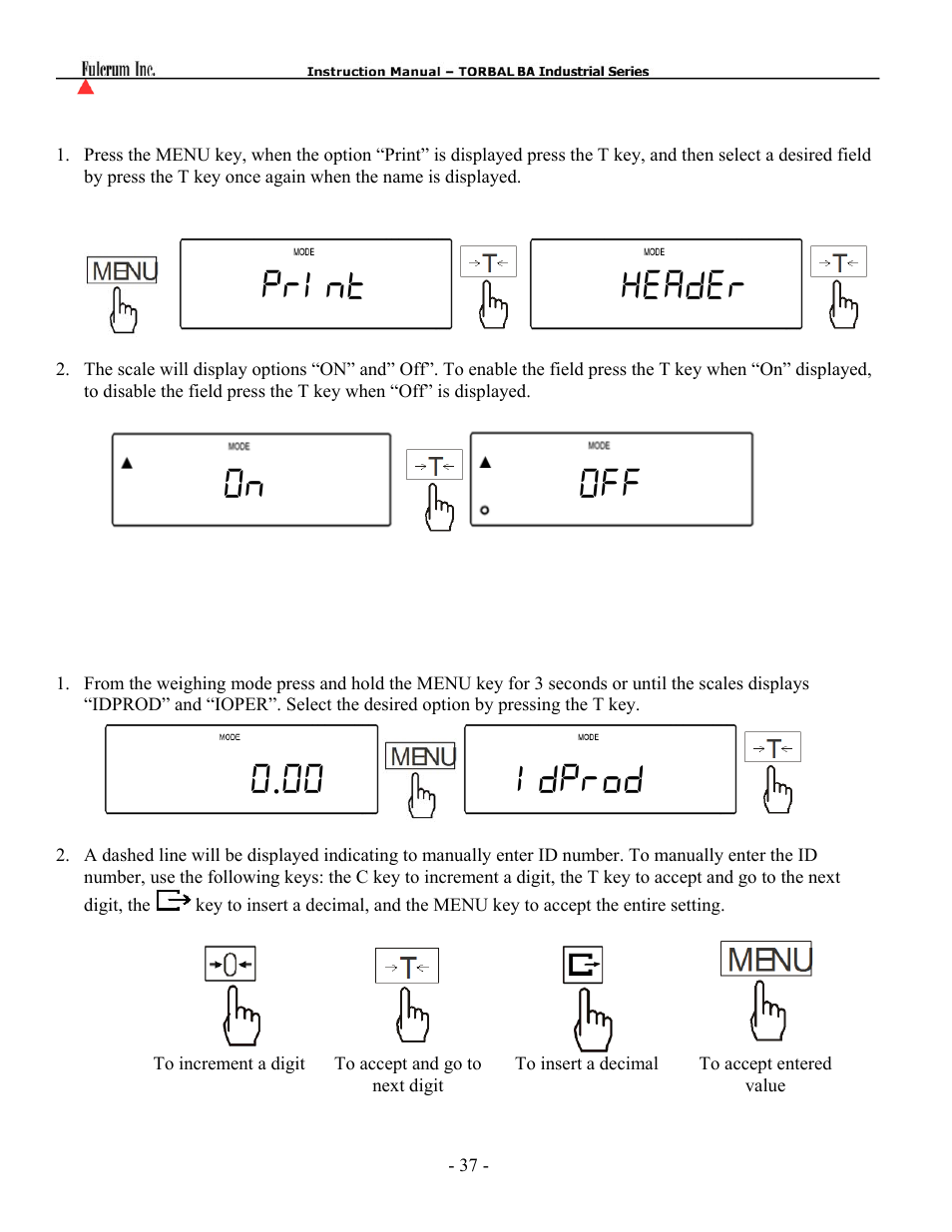 Print header on off 0.00 idprod | Torbal BAS Series User Manual | Page 38 / 59