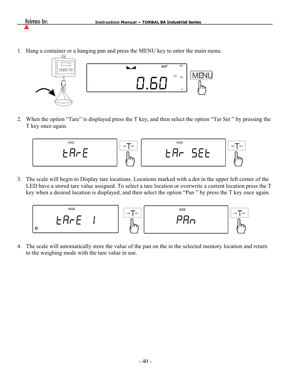 Tare tar set tare 1 pan | Torbal BAS Series User Manual | Page 41 / 59