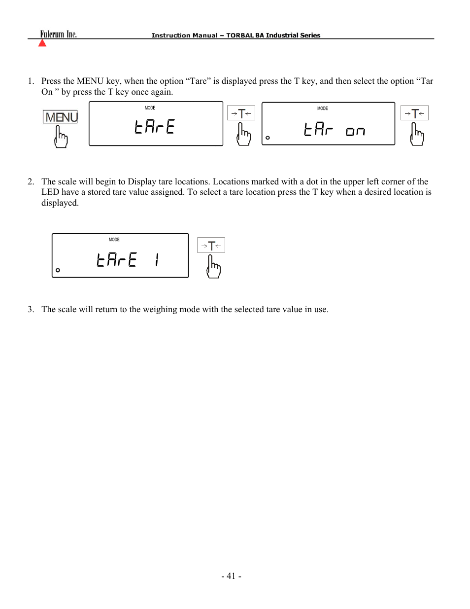 Tare tar on tare 1 | Torbal BAS Series User Manual | Page 42 / 59