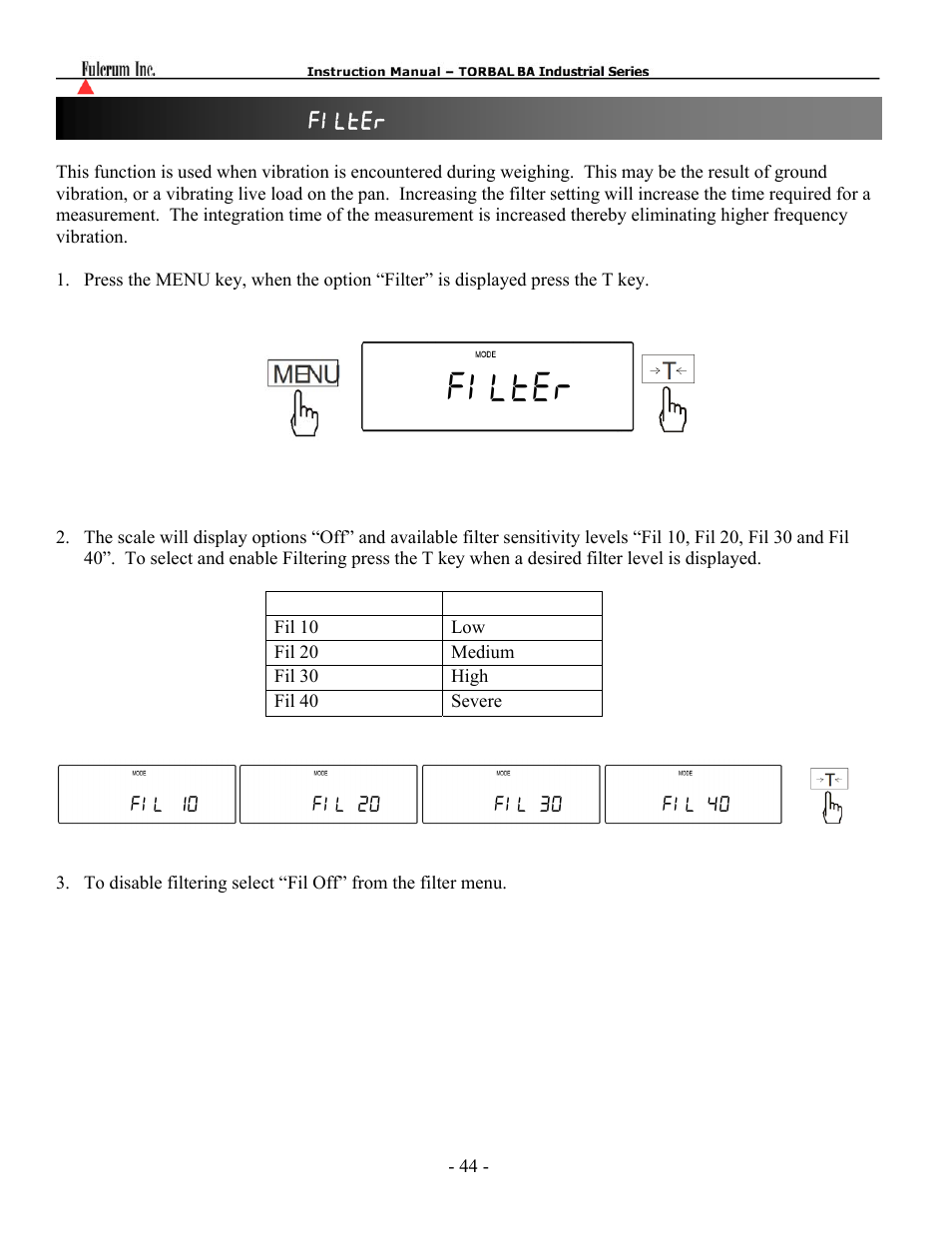 Filter, Chapter 23: filtering ( filter ) | Torbal BAS Series User Manual | Page 45 / 59