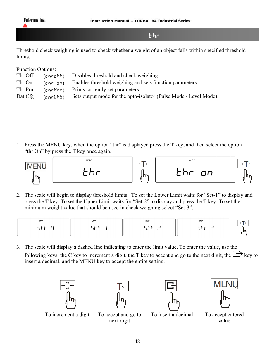 Thr thr on, Chapter 25: threshold check weighing ( thr ) | Torbal BAS Series User Manual | Page 49 / 59