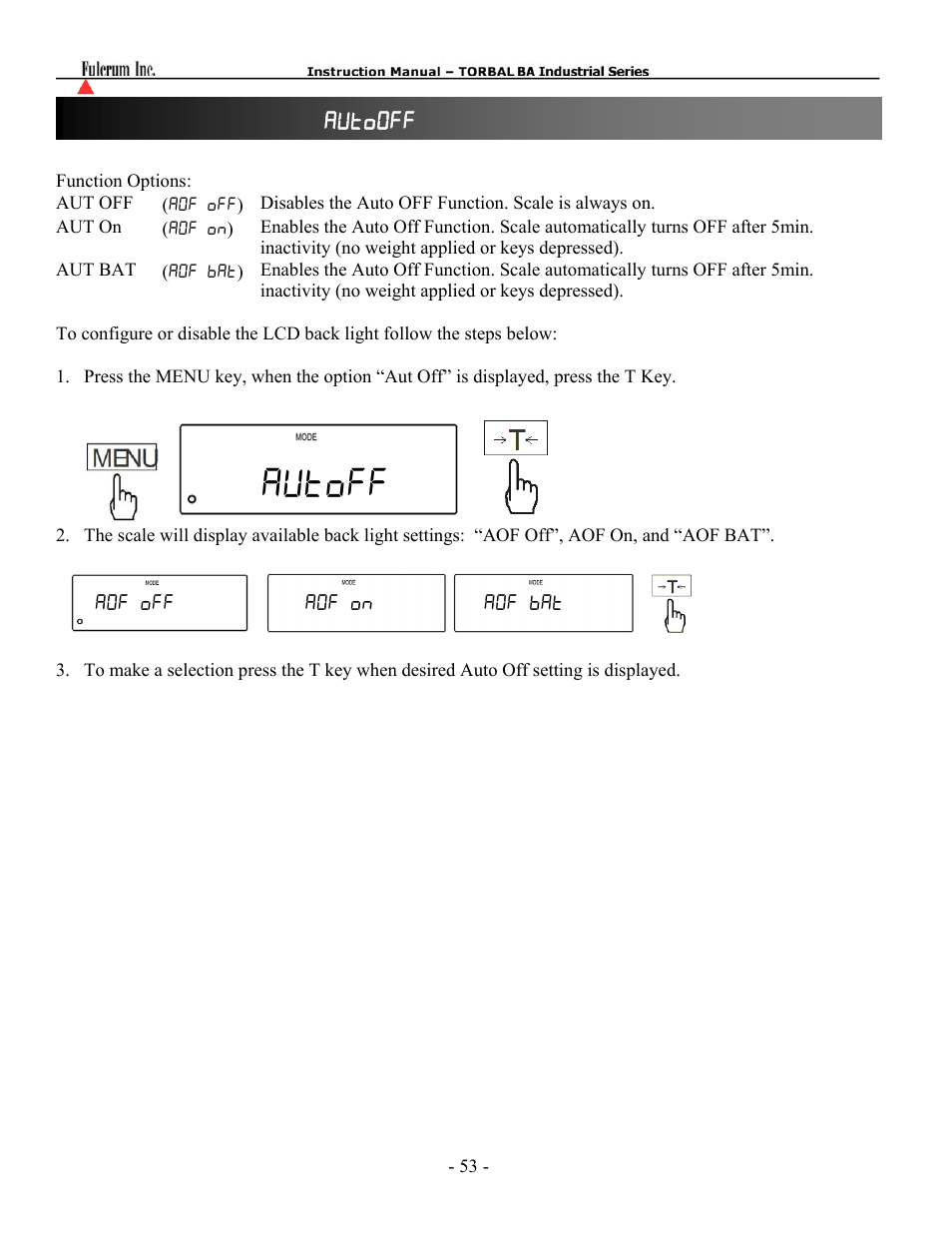 Autoff, Chapter 29: auto off ( autooff ) | Torbal BAS Series User Manual | Page 54 / 59