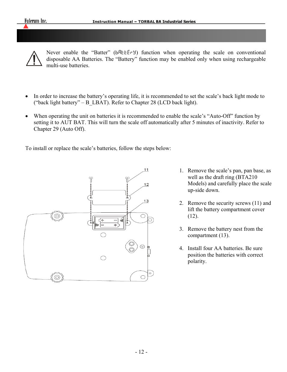 Torbal BTA Series User Manual | Page 13 / 62