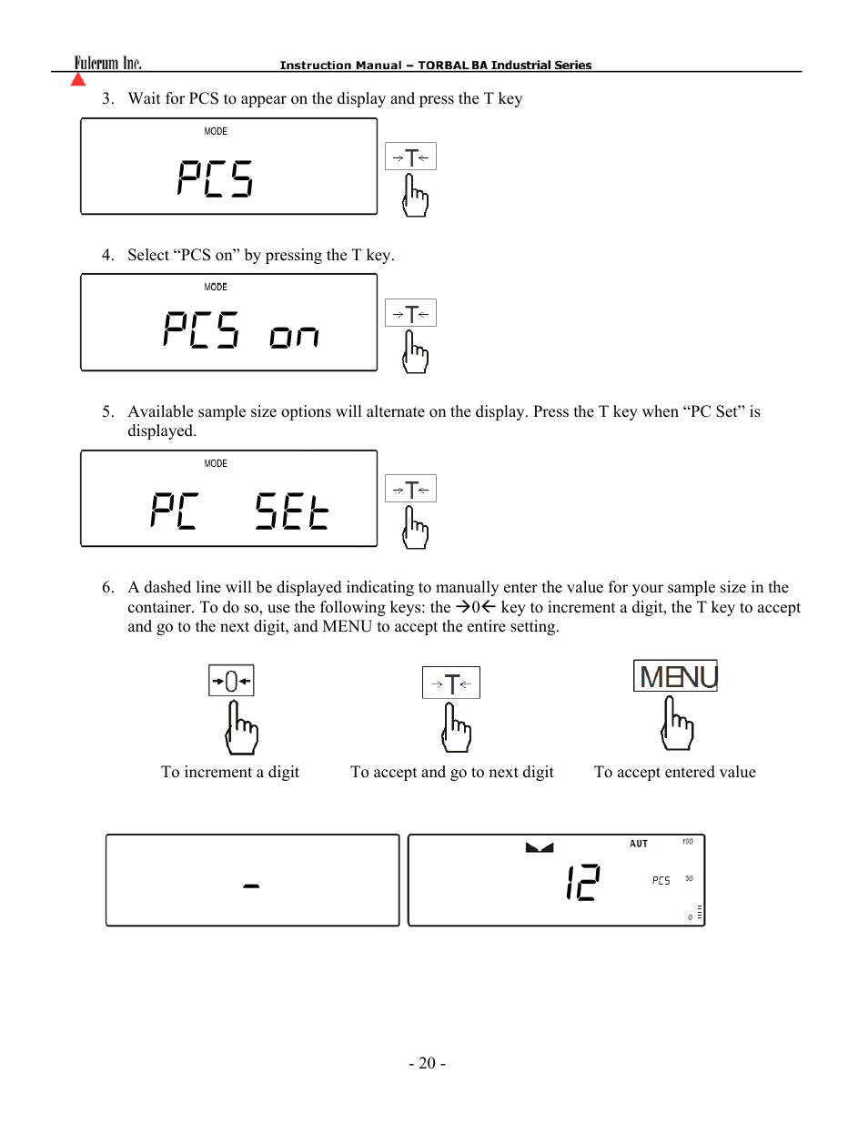 Pcs pcs on pc set . 12 | Torbal BTA Series User Manual | Page 21 / 62