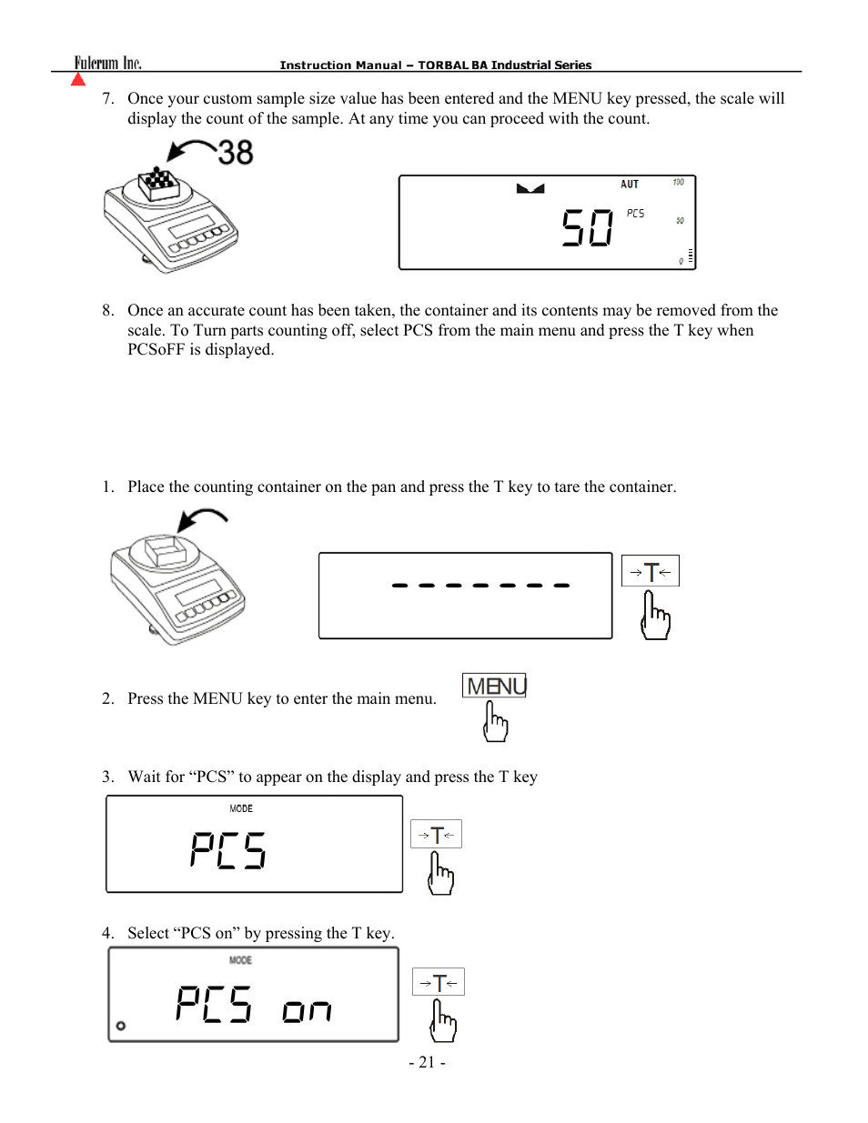 50 ------- pcs pcs on | Torbal BTA Series User Manual | Page 22 / 62